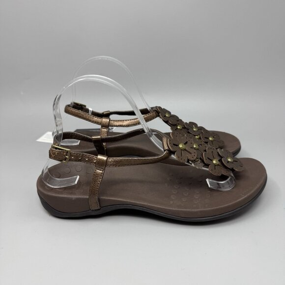 Vionic Julie II Leather Flower Thong Sandals Shoes Bronze Women's Size 9 New - Picture 1 of 8